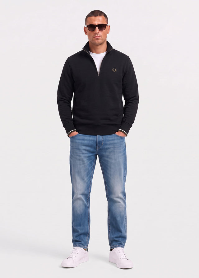 Fred Perry Truien Half zip sweatshirt - black ecru laurel wreath green