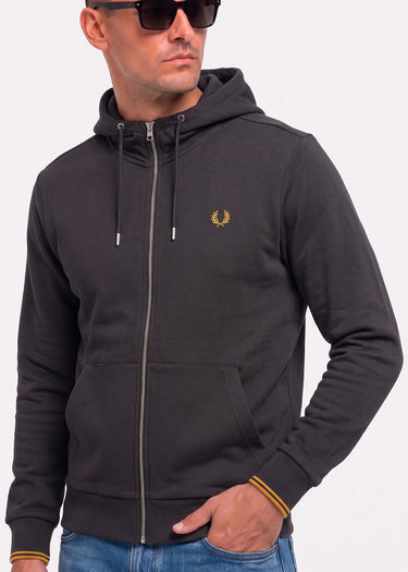 Fred Perry Vesten Hooded zip through sweatshirt - anchor grey golden