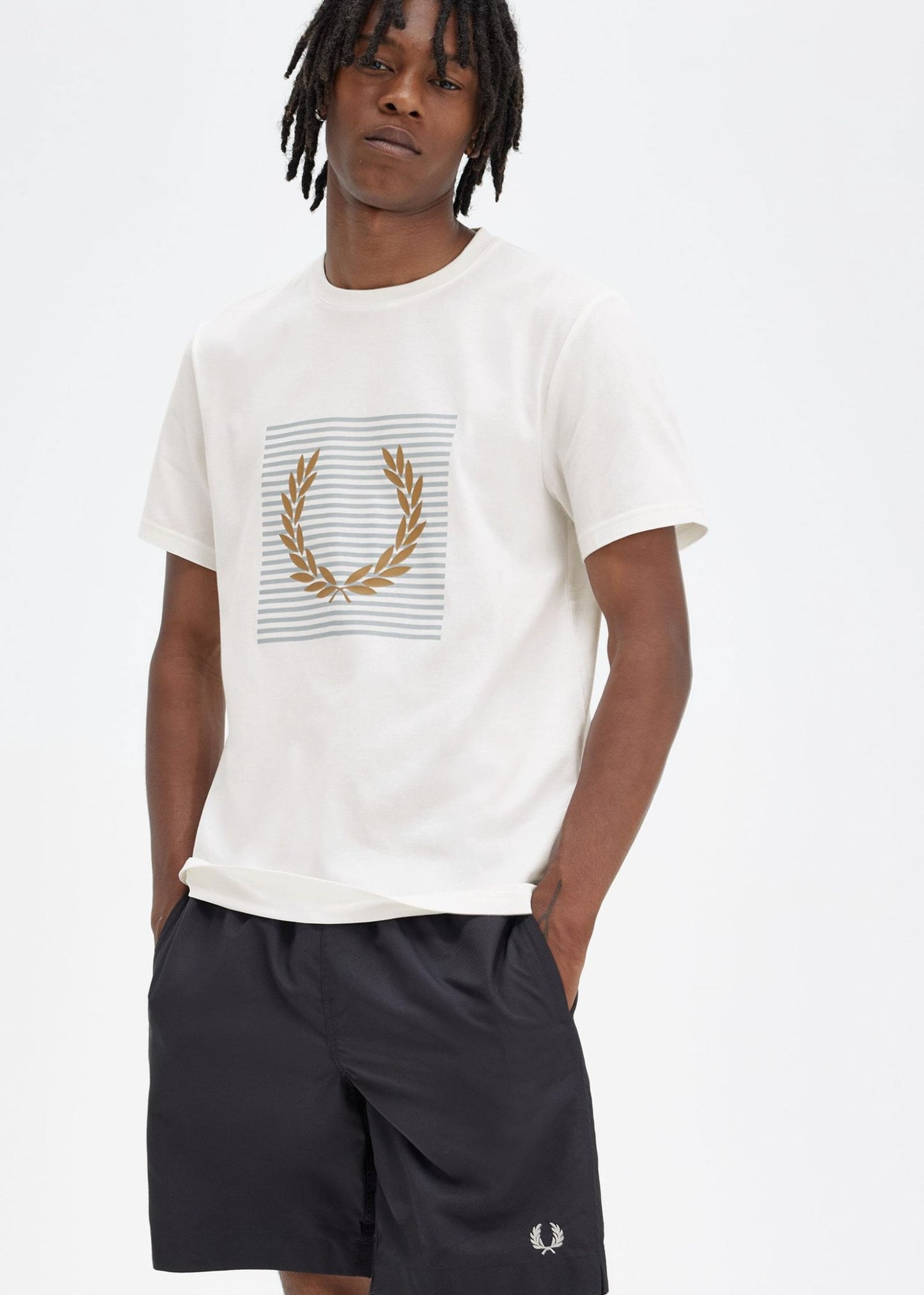 Fred Perry T-shirts Striped laurel wreath t-shirt - snow white