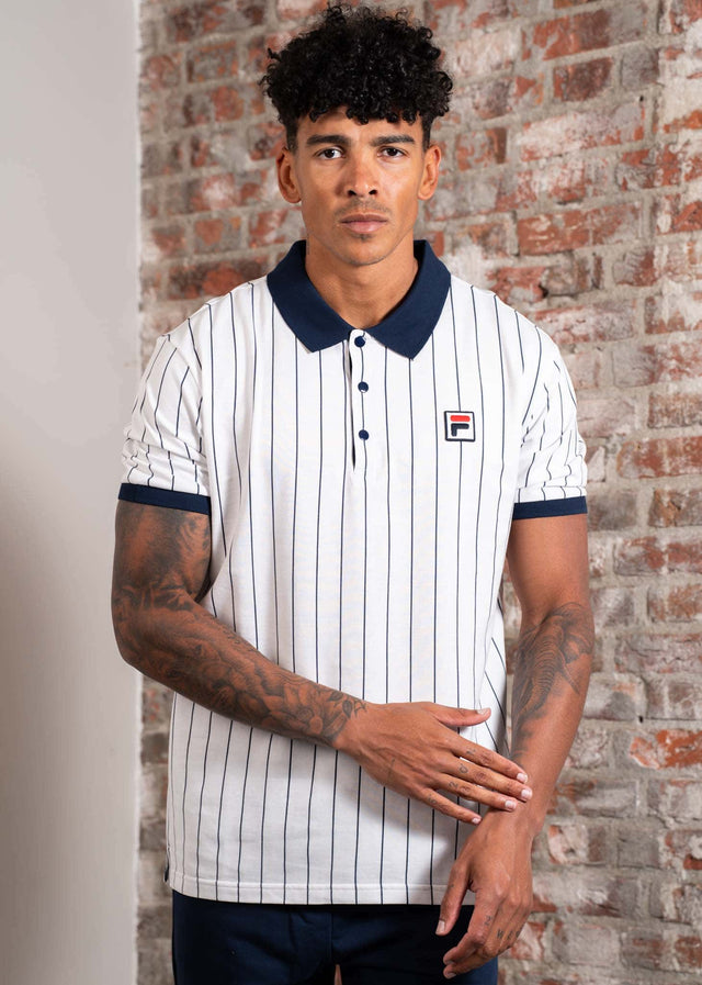Fila Polos Linter striped polo shirt - bright white black iris striped