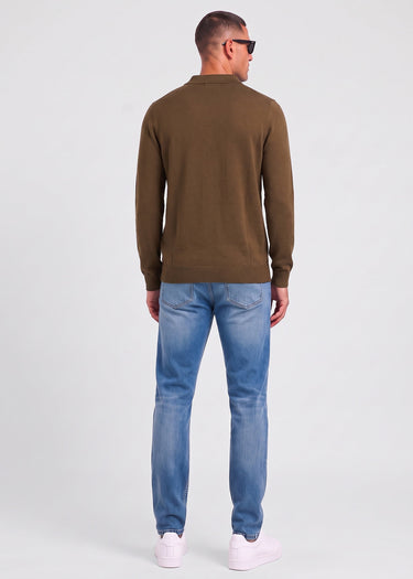Lyle & Scott Longsleeve Polo's Cotton merino long sleeve knitted polo - sepia brown