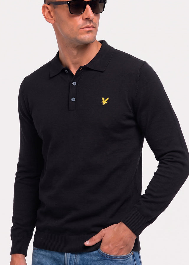 Lyle & Scott Longsleeve Polo's Cotton merino long sleeve knitted polo - jet black