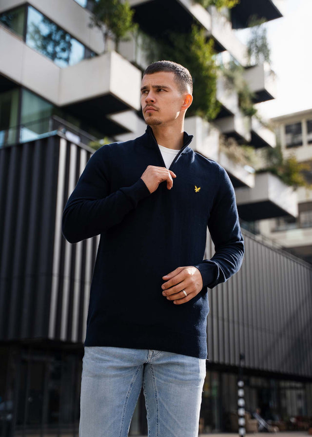 Lyle & Scott Truien Cotton merino quarter zip jumper - dark navy