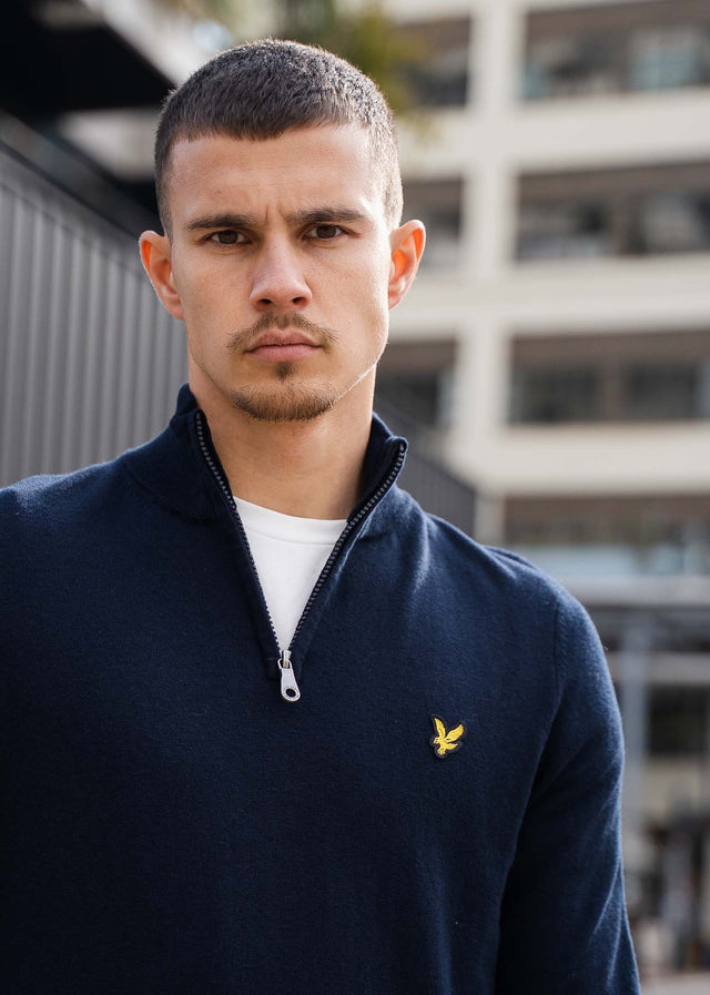 Lyle & Scott Truien Cotton merino quarter zip jumper - dark navy