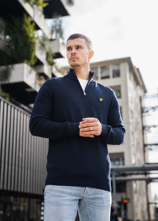 Lyle & Scott Truien Cotton merino quarter zip jumper - dark navy