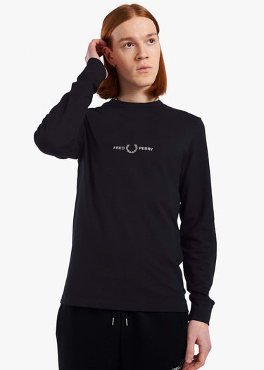 Fred Perry Longsleeve Tees  Graphic branding ls t-shirt - black