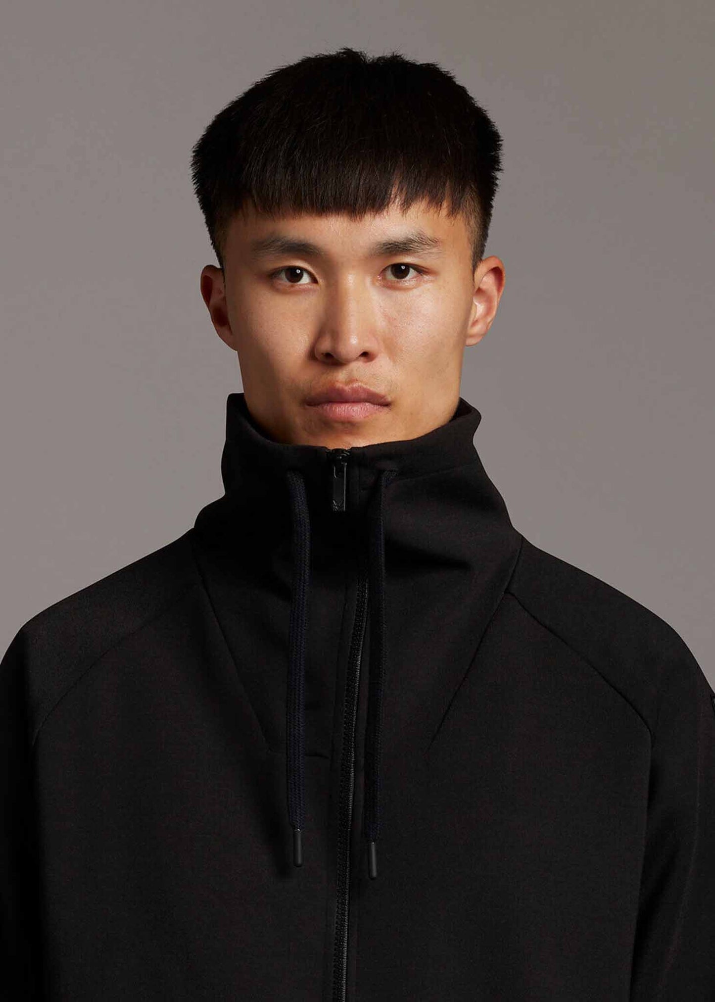 High neck zip through - jet black