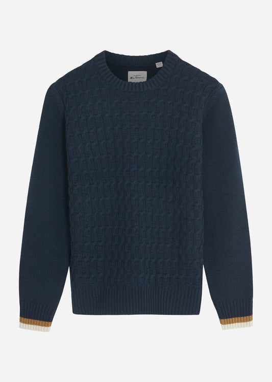 Ben Sherman Truien  Cable textured crew - dark navy 