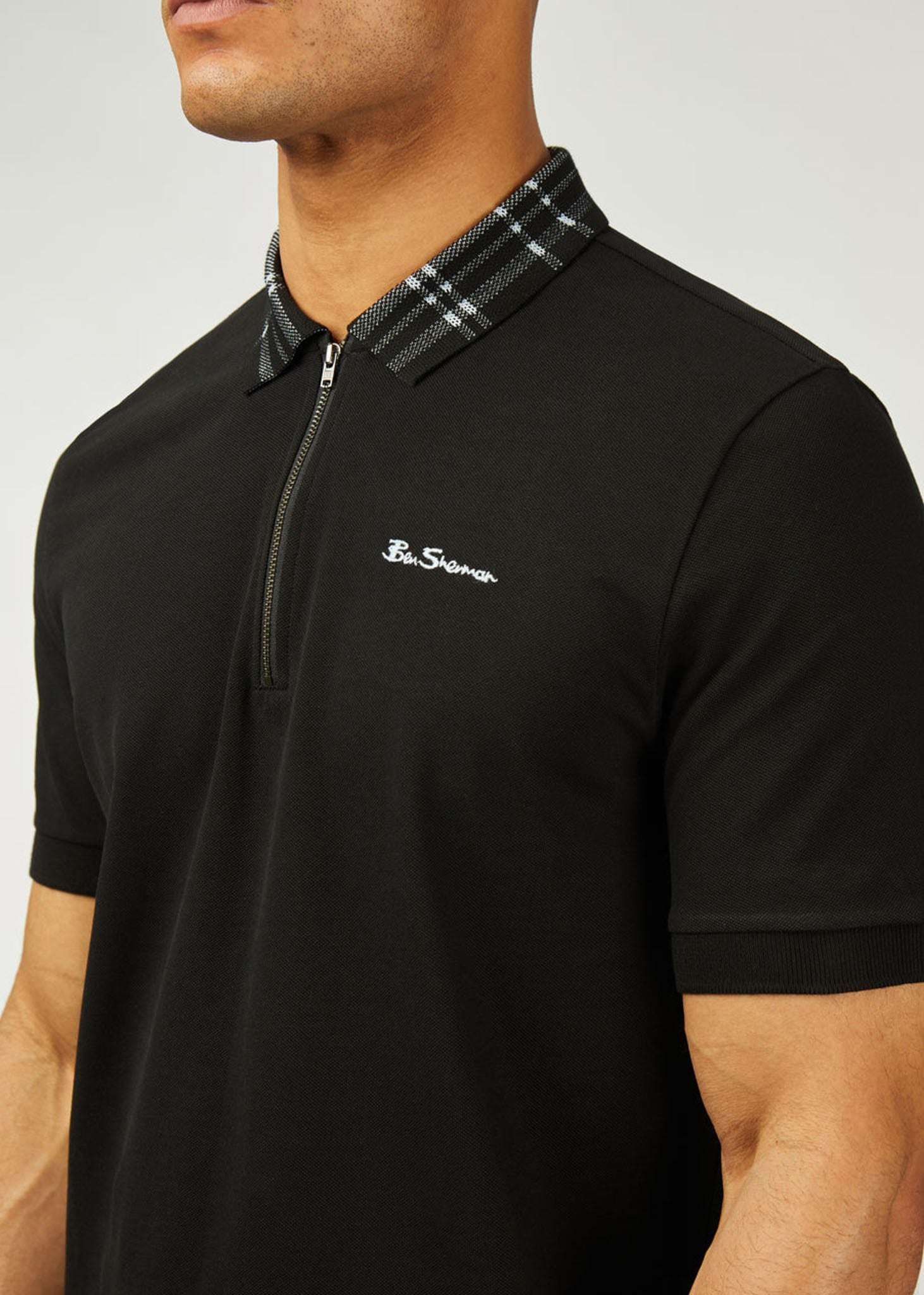 Ben Sherman Polo's  Tartan collar polo - black 