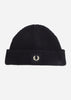 Fred Perry Mutsen  Patch brand waffle knit beanie - oatmeal dark caramel 