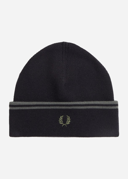 Fred Perry Mutsen  Twin tipped merino wool beanie - black field green 