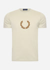 Fred Perry T-shirts  Flocked laurel wreath gra tee - light oyster 