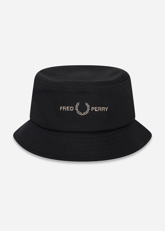 Fred Perry Bucket Hats  Graphic brand twill bucket hat - black warm grey 