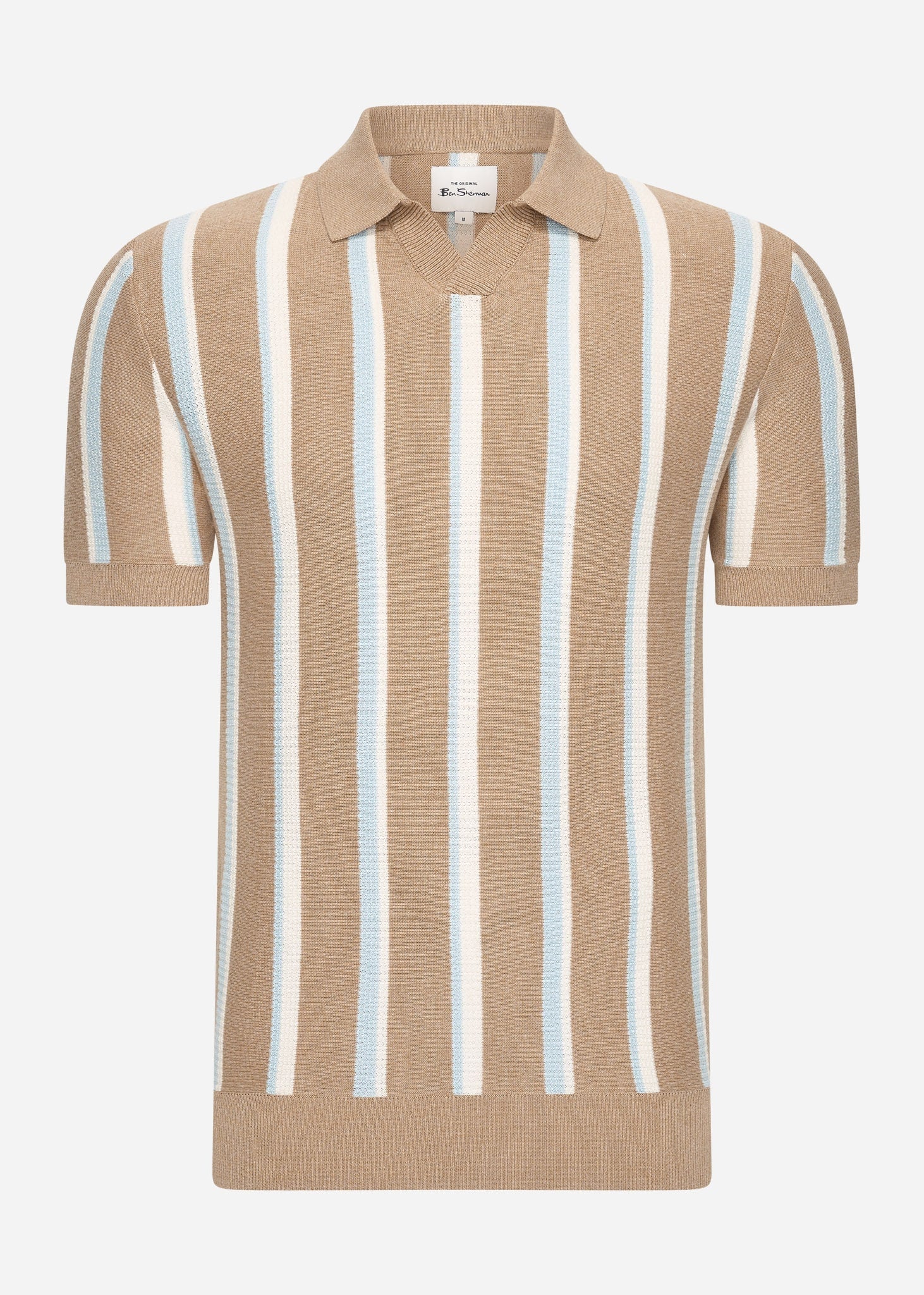 Ben Sherman Polo's  Vertical stripe open neck polo - stone 