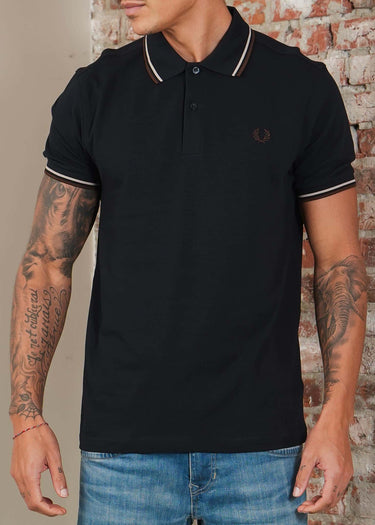 Fred Perry Polo's Twin tipped fred perry shirt - Navy Wheat Brown Tobacco