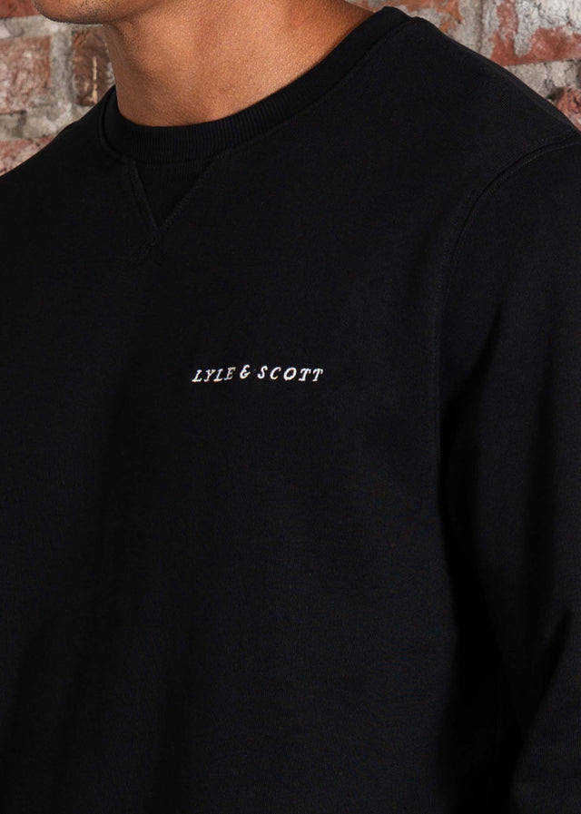 Lyle & Scott Truien Loopback embroidered crew neck sweatshirt - jet black white