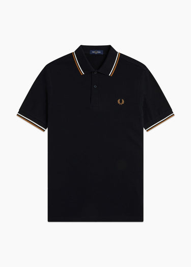 Fred Perry Polo's Twin tipped polo - black ecru dark caramel
