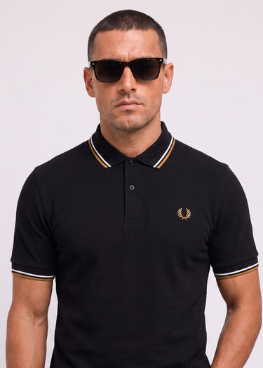 Fred Perry Polo's Twin tipped polo - black ecru dark caramel
