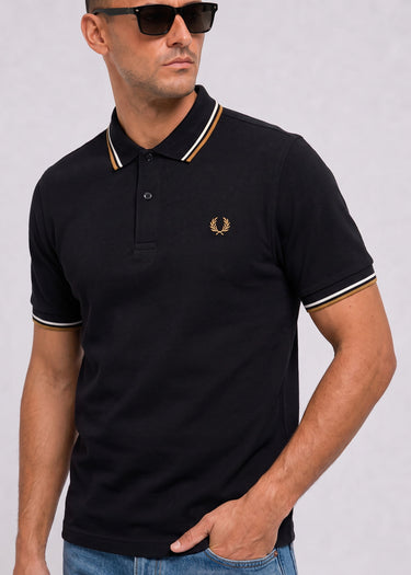 Fred Perry Polo's Twin tipped polo - black ecru dark caramel