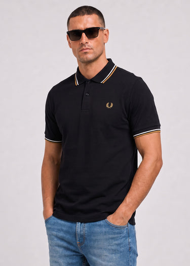 Fred Perry Polo's Twin tipped polo - black ecru dark caramel