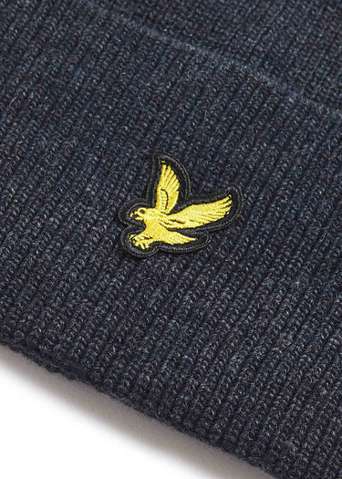 Lyle & Scott Mutsen Lambswool blend ribbed beanie - dark navy marl