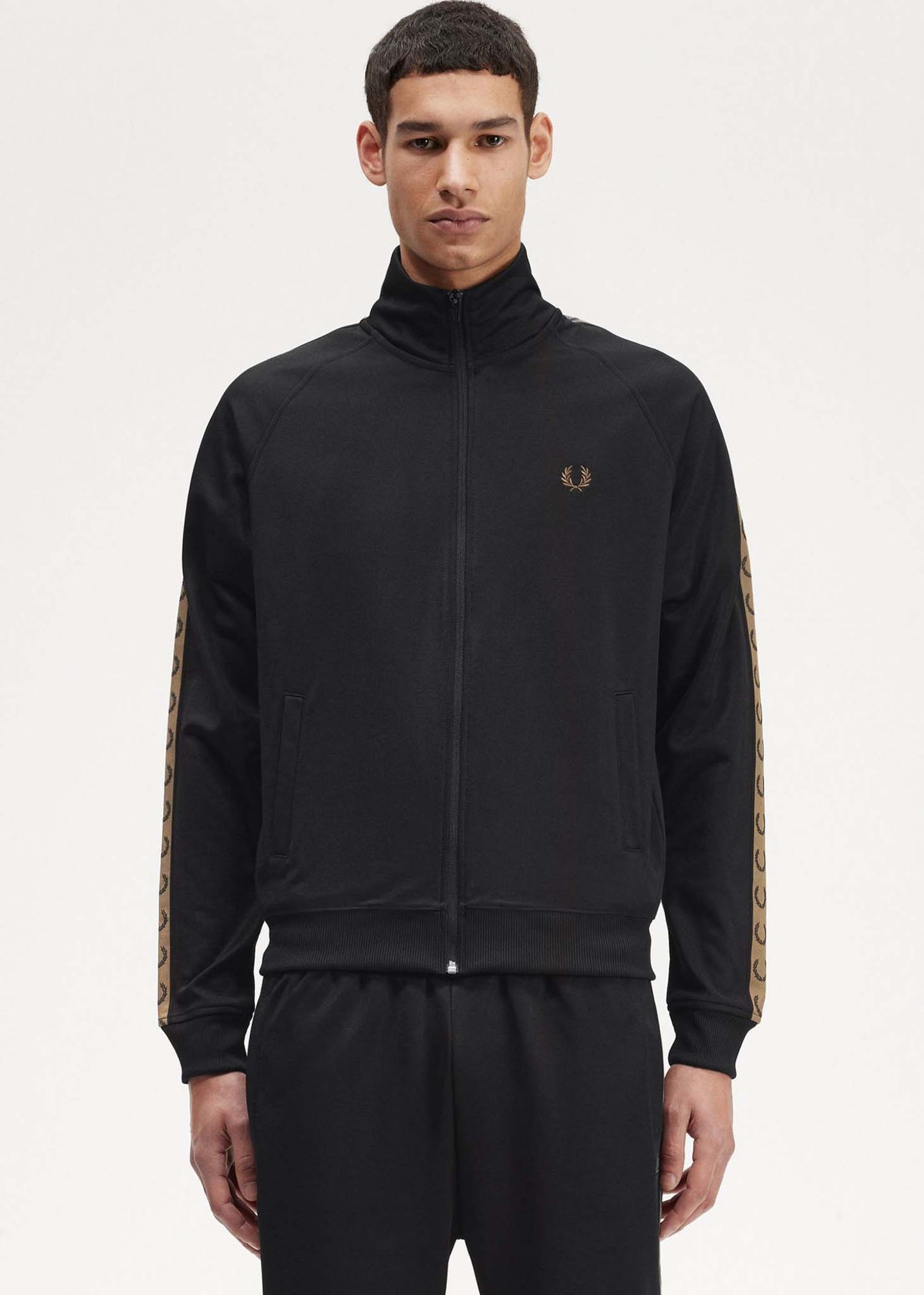 Fred Perry Vesten  Contrast tape track jacket - black shaded stone 