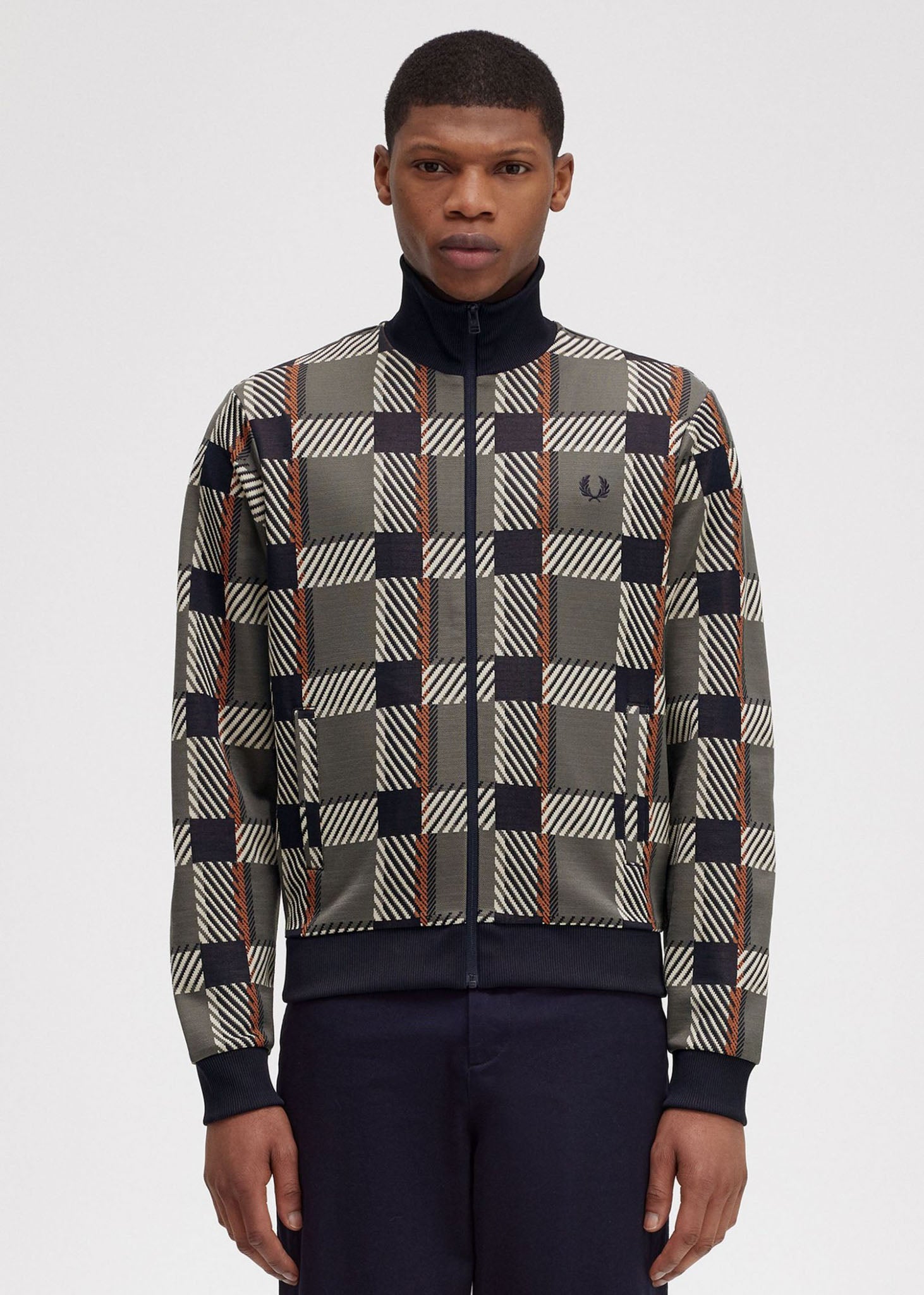 Fred Perry Vesten  Glitch tartan track jacket - field green 