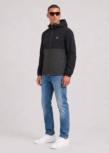 Lyle & Scott Jassen Colour block zip through hooded jacket - jet black gunmetal