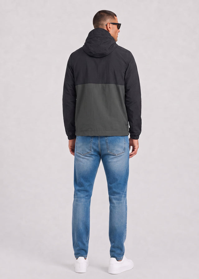 Lyle & Scott Jassen Colour block zip through hooded jacket - jet black gunmetal