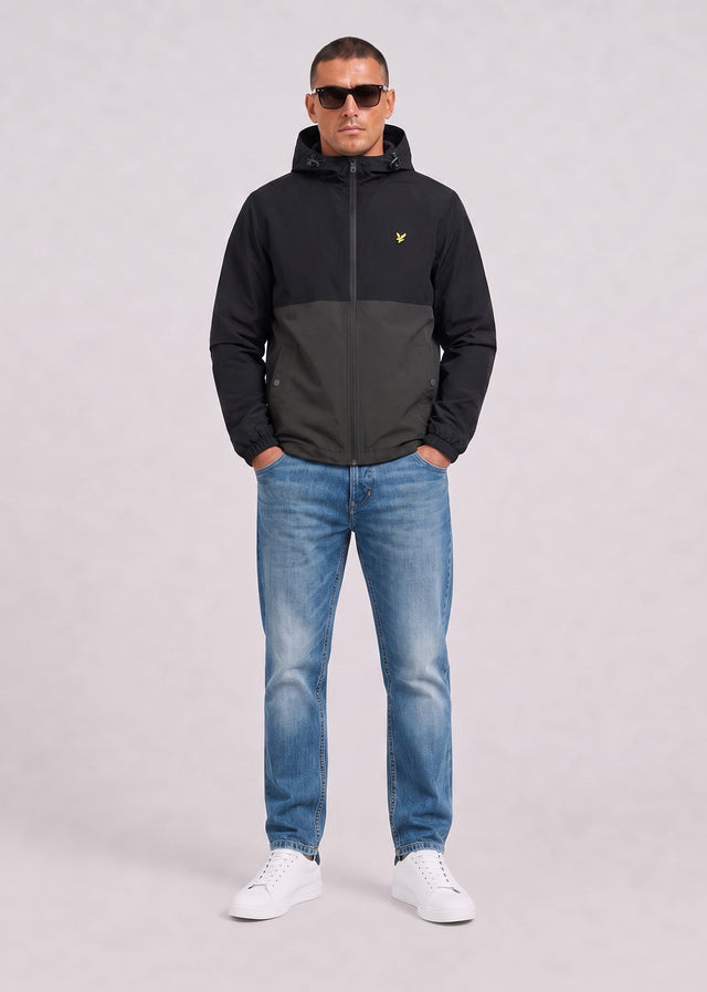 Lyle & Scott Jassen Colour block zip through hooded jacket - jet black gunmetal