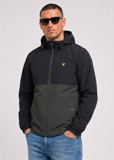 Lyle & Scott Jassen Colour block zip through hooded jacket - jet black gunmetal