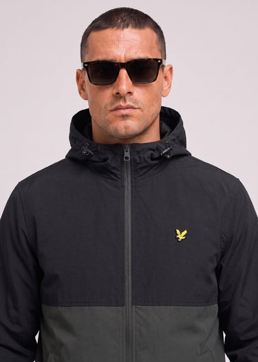 Lyle & Scott Jassen Colour block zip through hooded jacket - jet black gunmetal