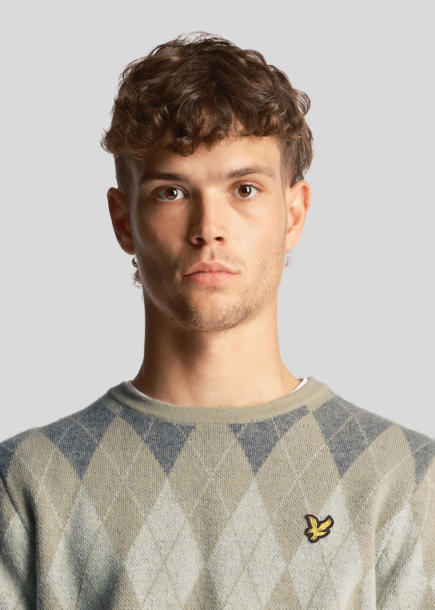 Lyle & Scott Truien  British argyle crew neck - cove 