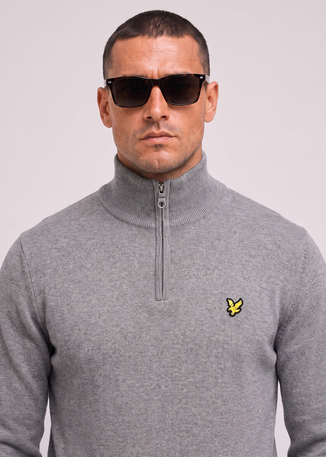 Lyle & Scott Truien Cotton merino quarter zip jumper - mid grey marl