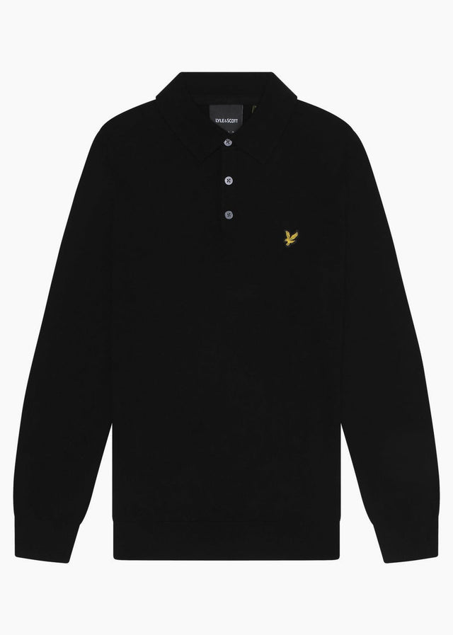 Lyle & Scott Longsleeve Polo's Cotton merino long sleeve knitted polo - jet black