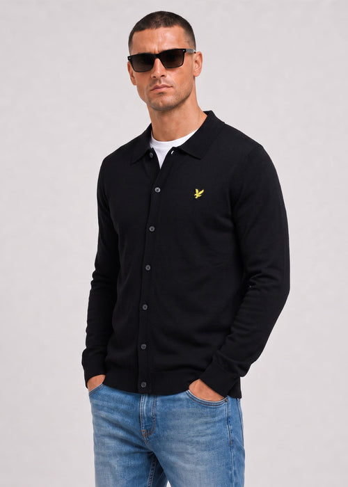 Cotton merino knitted shirt - jet black