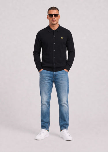 Lyle & Scott Overhemden Cotton merino knitted shirt - jet black