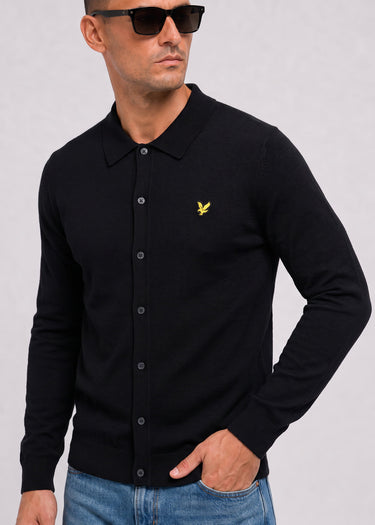 Lyle & Scott Overhemden Cotton merino knitted shirt - jet black