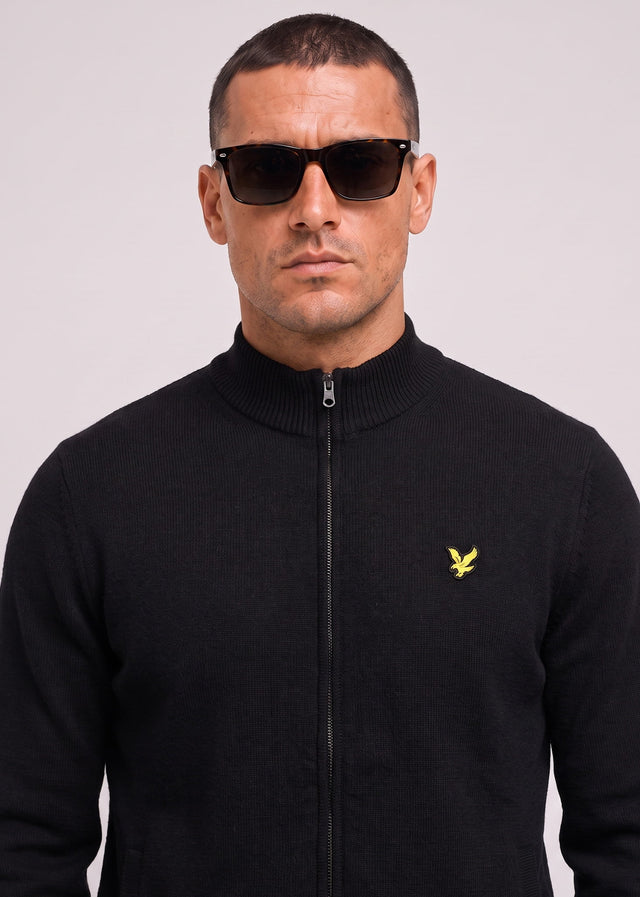 Lyle & Scott Vesten Relaxed cotton merino full zip jumper - jet black