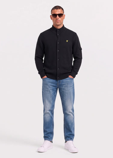 Lyle & Scott Vesten Rib insert button through jumper - jet black