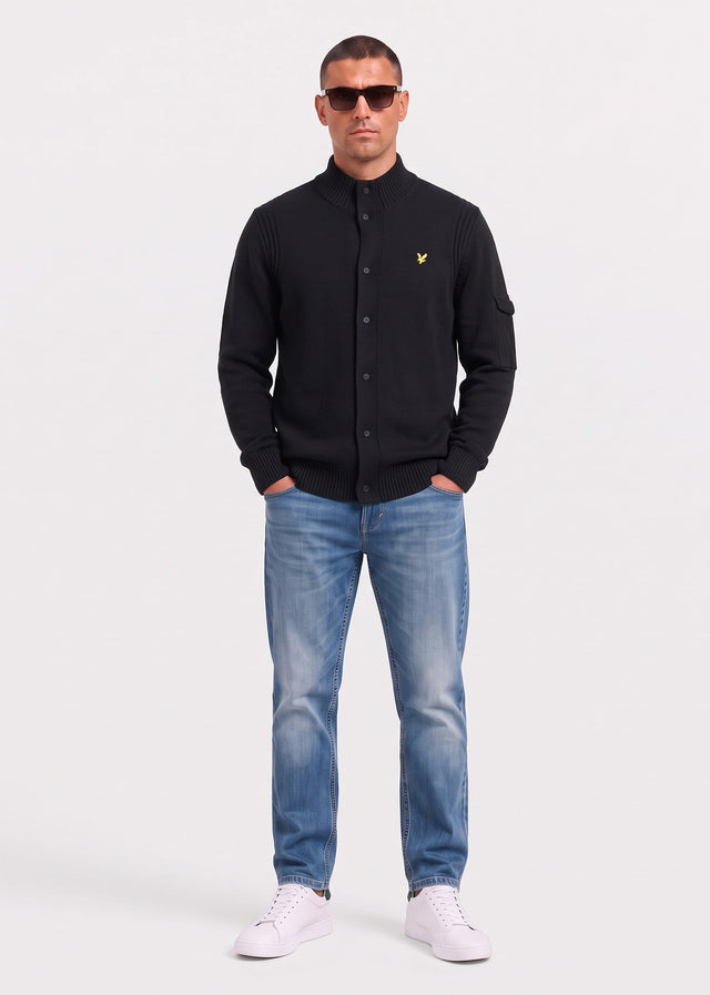 Lyle & Scott Vesten Rib insert button through jumper - jet black