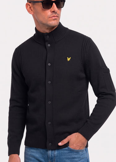 Lyle & Scott Vesten Rib insert button through jumper - jet black