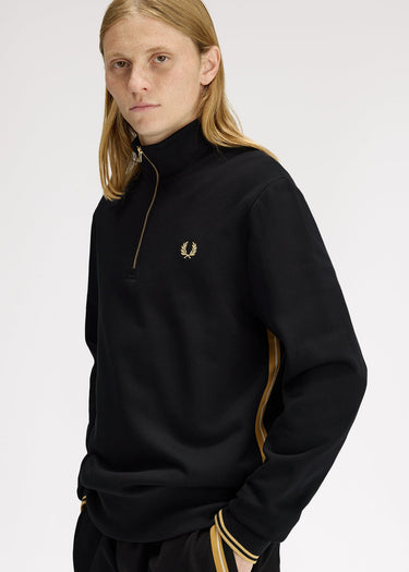 Fred Perry Truien Stripe tape half zip sweathshirt - black champagne