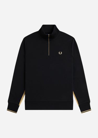 Fred Perry Truien Stripe tape half zip sweathshirt - black champagne