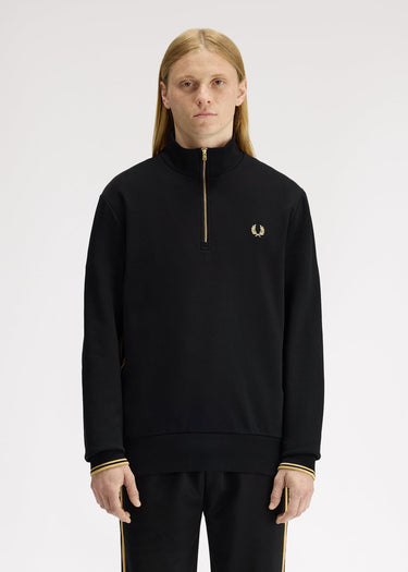 Fred Perry Truien Stripe tape half zip sweathshirt - black champagne