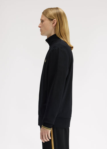 Fred Perry Truien Stripe tape half zip sweathshirt - black champagne