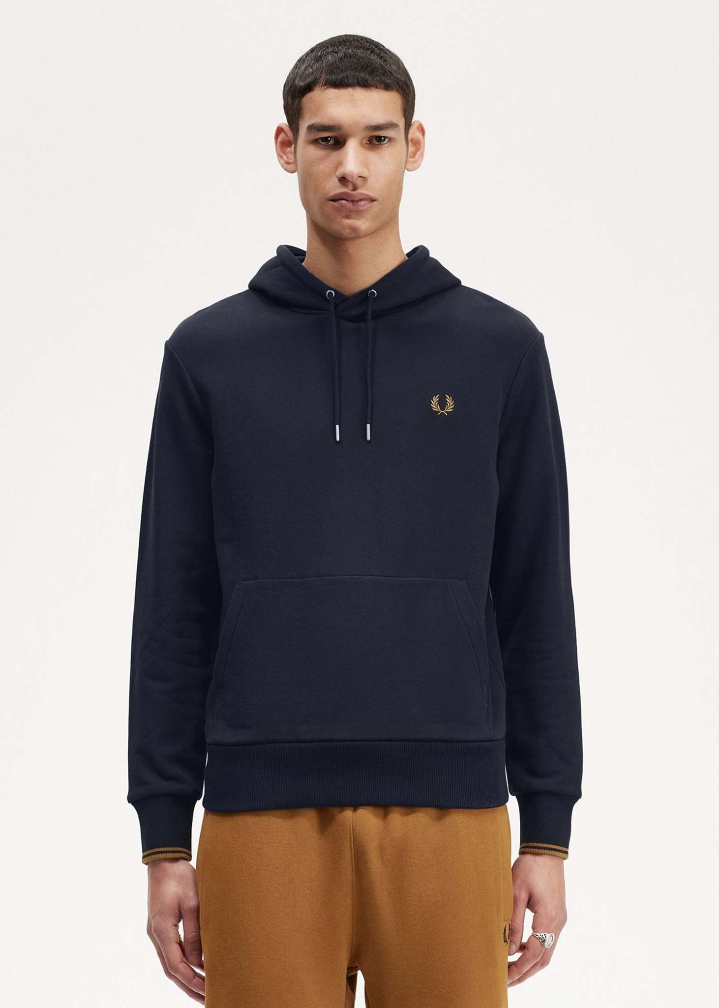 Fred Perry Hoodies  Tipped hooded sweatshirt - navy dark caramel 