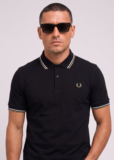 Fred Perry Polo's Twin tipped polo - black ecru laurel wreath green