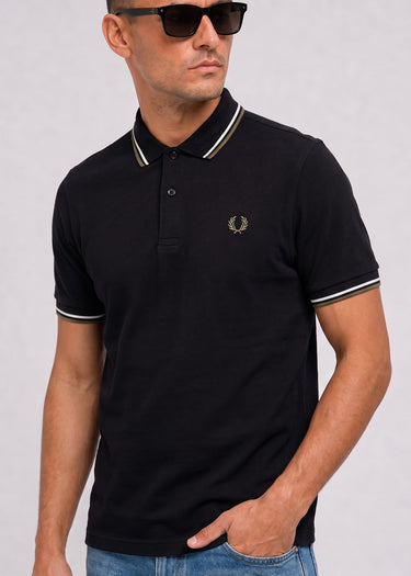 Fred Perry Polo's Twin tipped polo - black ecru laurel wreath green