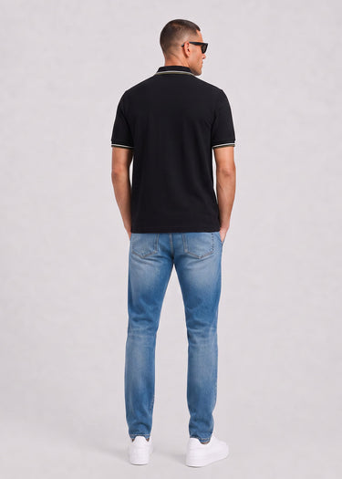 Fred Perry Polo's Twin tipped polo - black ecru laurel wreath green